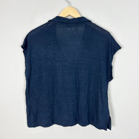 Calypso St Barth Navy Linen Boxy Polo Tee Cutout Detail Size XL Women's - Picture 3 of 4